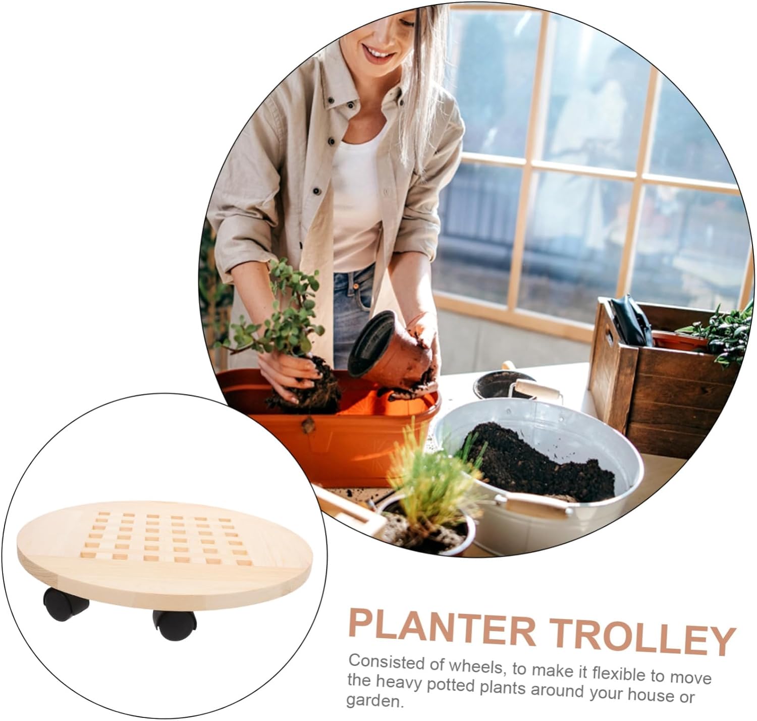 Mikikit Flowerpot Movement Tray Planter Base Plant Stand Nonslip Coaster Casters for Easy Rearrange