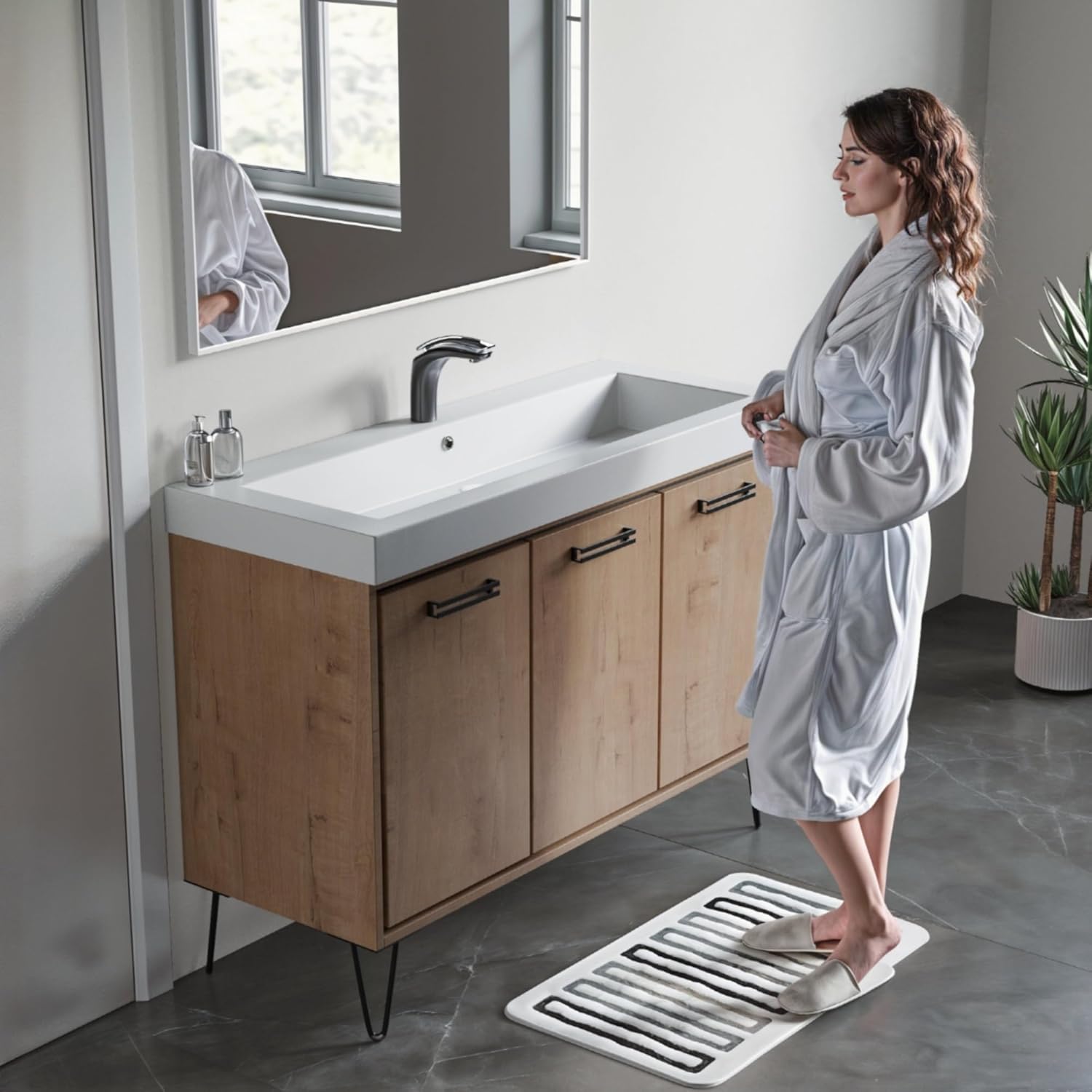 Dowell Long Topmount Single Bathroom Vanity Basin - White Resin,48 x 18,Dowell 48" Bathroom Sink,Single Bowl Vanity Basin,Rectangular Drop-In Bathroom Sink with Overflow, White-000 4818BPRS