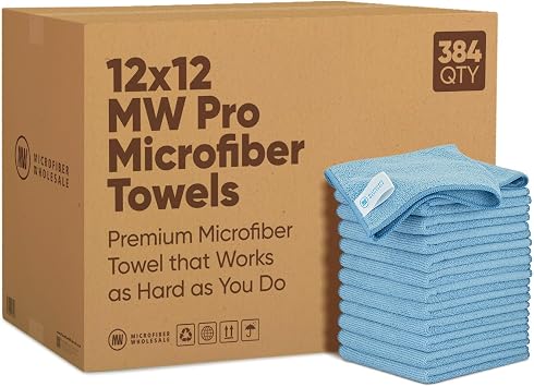 MW Pro Bulk Microfiber Cleaning Cloths Wholesale | Blue - Case 384 Quantity | Size 12" x 12" | Premium Microfiber Towels for Cleaning Glass, Kitchens, Bathrooms, Automotive