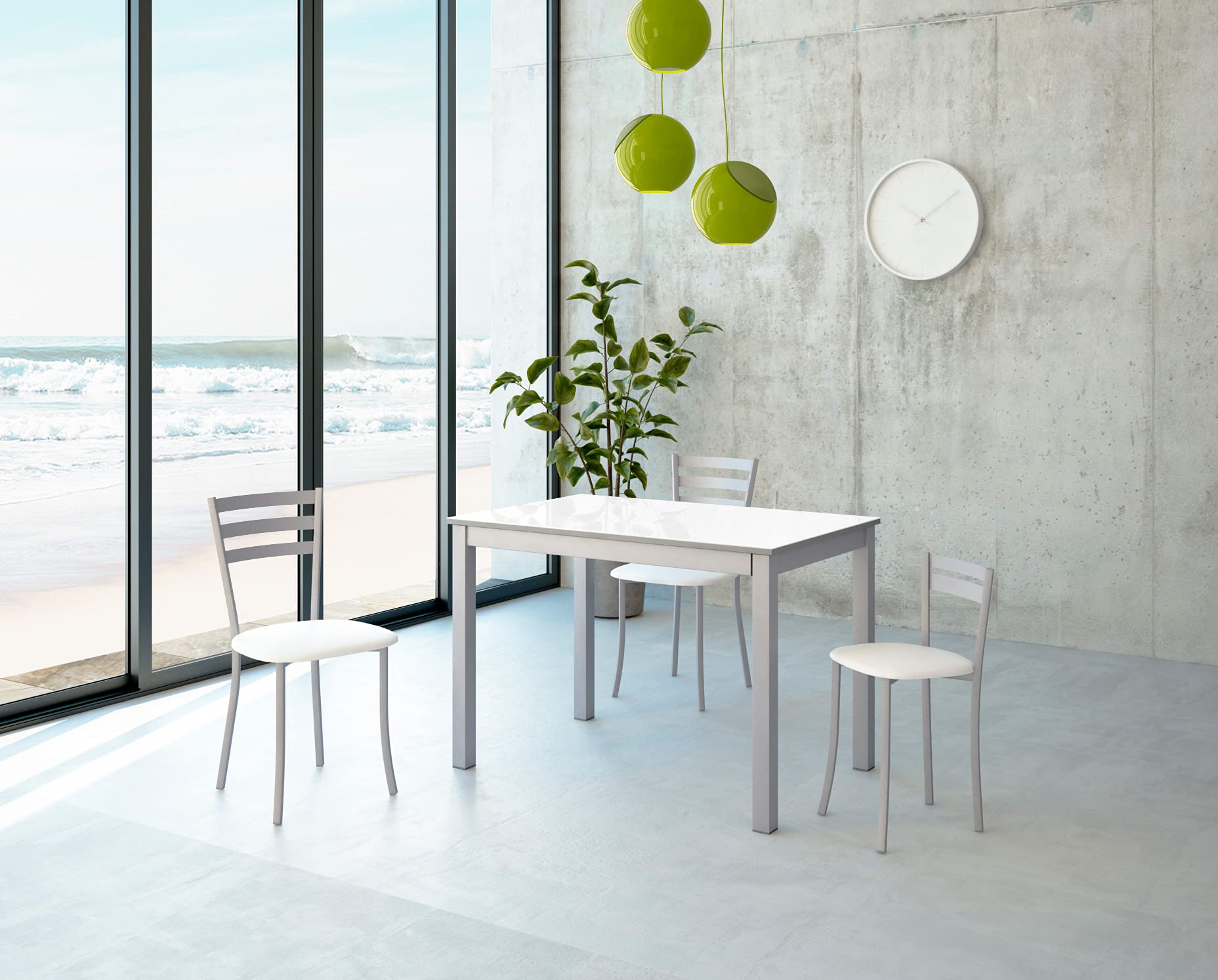 ASTIMESA SCRRBL Due sedie da Cucina, Metallo Pelle Sintetica Alluminio, Bianco, Altura de asiento 45 CMS
