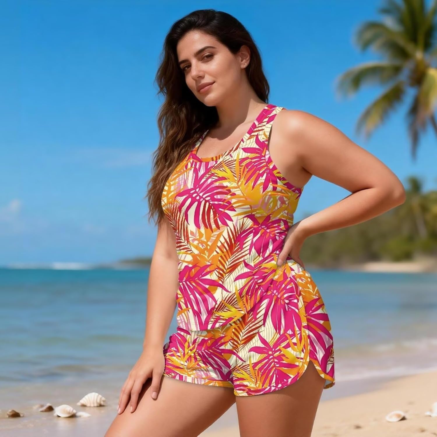 Ystardream Summer Swimwear for Women 2 Piece Tankini Swimsuit with Pockets Swim Shorts,Saltwater Resistant