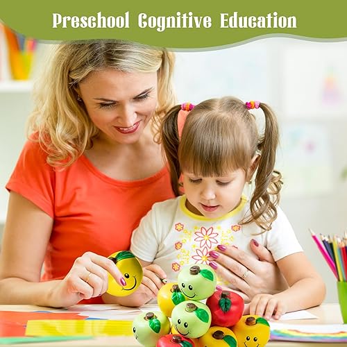 Vista 10 de Civaner 48 bolas de estrés de frutas rojas, verdes y amarillas, bolas de alivio del estrés de frutas para ejercicio con los dedos, escuela