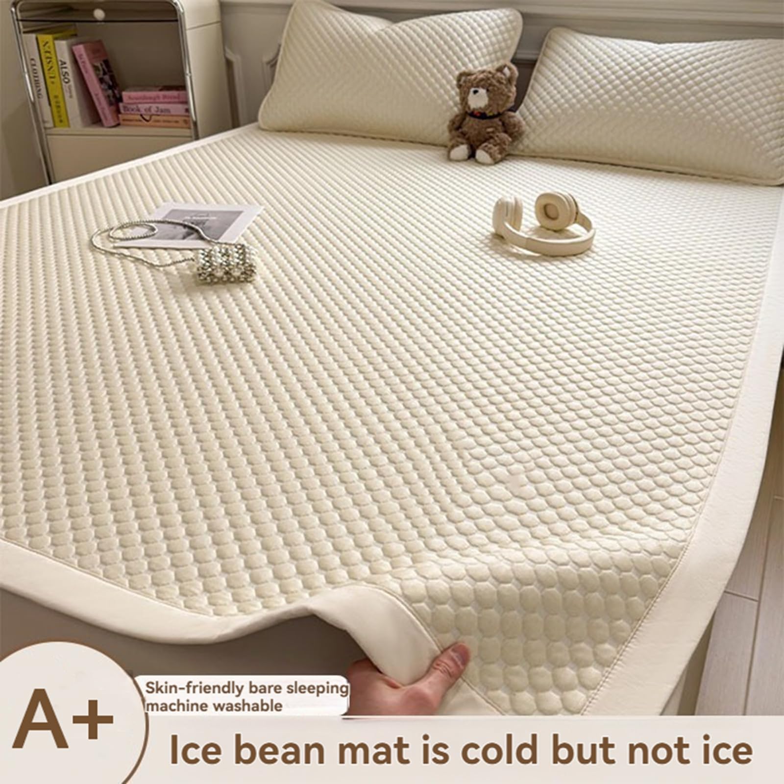Set di 3 coprimaterassi rinfrescanti per letto queen size, con perline di ghiaccio 3D, morbido e traspirante, per chi dorme al caldo (120 x 200 cm + 2 federe)