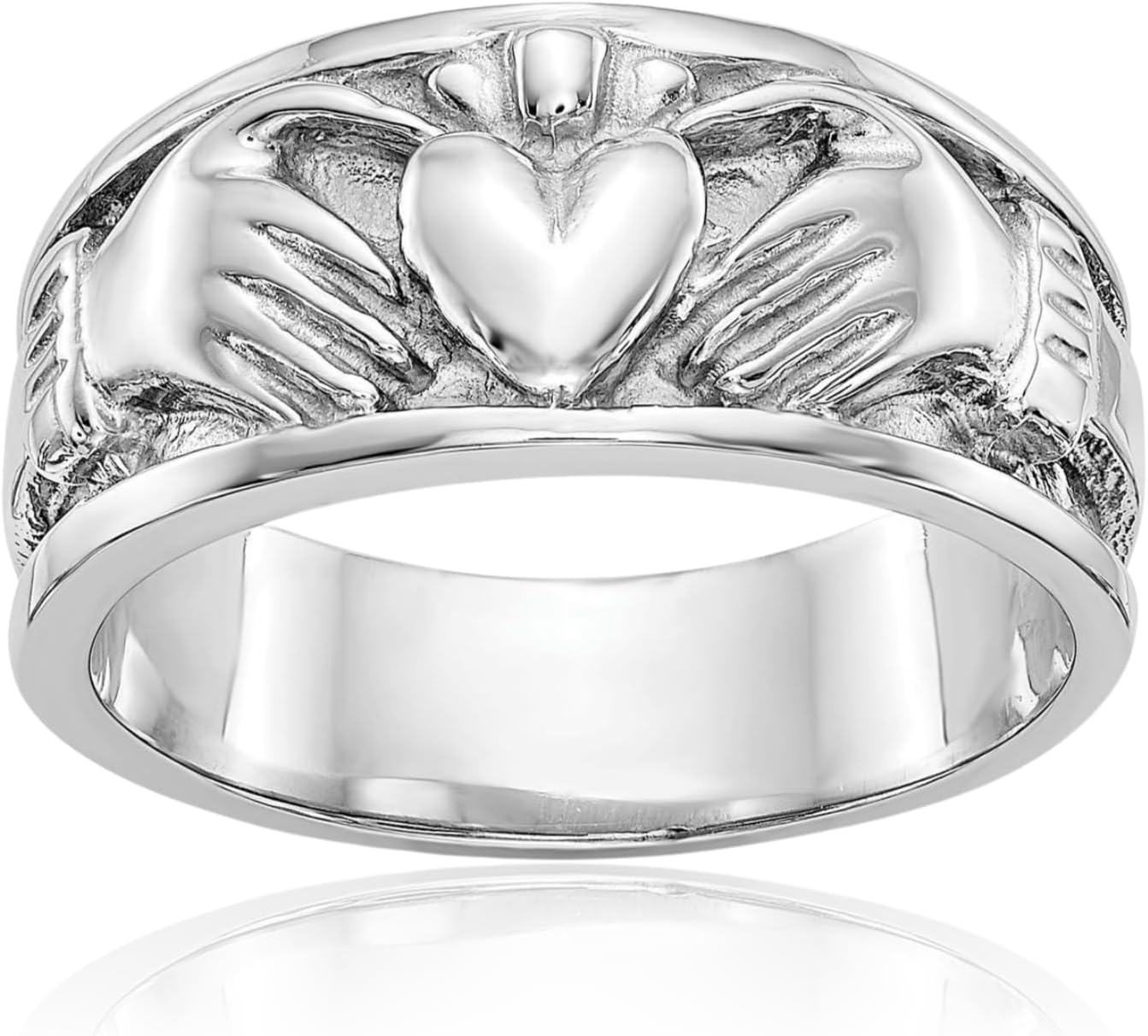 IceCarats 14K Solid White Gold 20mm Extra Wide Celtic Claddagh Heart Band Ring Polished, Satin
