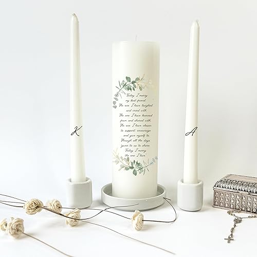Miniatura 8 de Unity Candle Wedding Set, Set of 3, Personalized 3x9 Pillar and Taper Candles with Bible Quote, Unscented White Premium Wax, Great for Religious