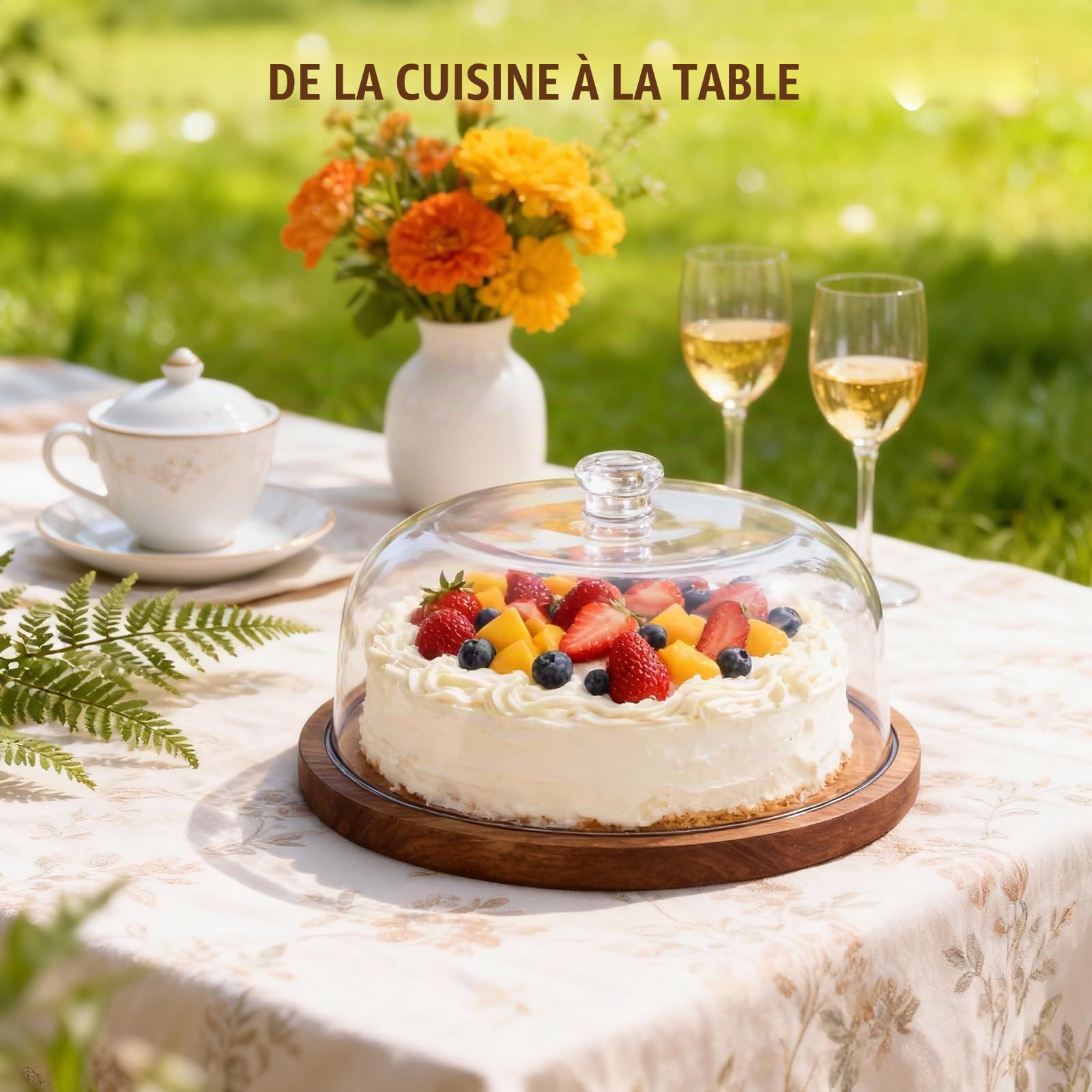 Support de Gâteau avec Couvercle de Dôme, 30cm/12in Présentoir à Porte-Gâteau en Bois, 2 en 1 Table D'affichage de Table de Dessert Carte de Charcuterie pour Assiette à Gâteaux et Pâtisseries