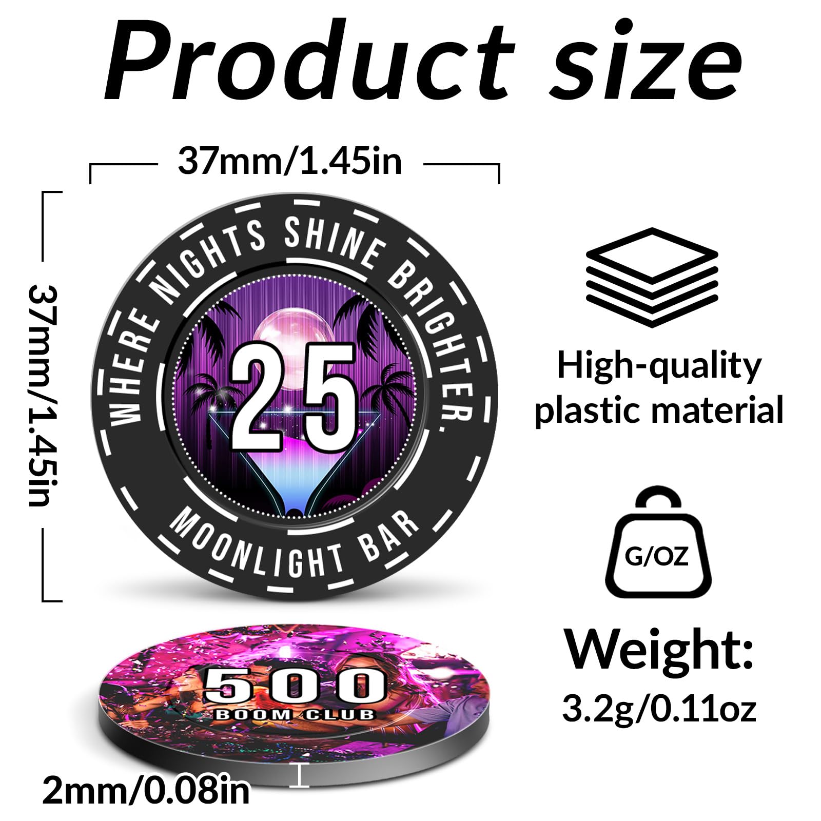 100-1000 personalisierte Plastik-Pokerchips mit beidseitigem Vollfarbdruck - Individuelle Logo-, Bild- oder Textgestaltung für Bars, Partys, Unternehmen & Events
