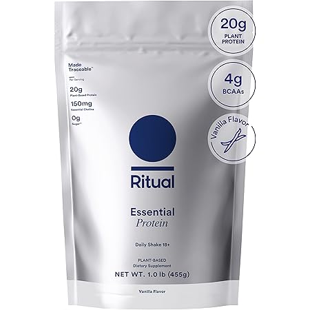 Ritual 18+ Vegan Protein Powder with BCAA: 20g Organic Pea Protein from Regenerative Farms in USA, Gluten Free, Plant Based, Sugar Free, Dairy Free, 3rd Party Tested,Hand-Crafted Vanilla, 1 Pound