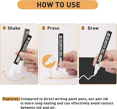 Miniatura 7 de SELEAD Marcador de neumáticos blanco  Paquete de 8 bolígrafos de pintura para neumáticos de automóvil, tinta profesional a base de aceite de alta