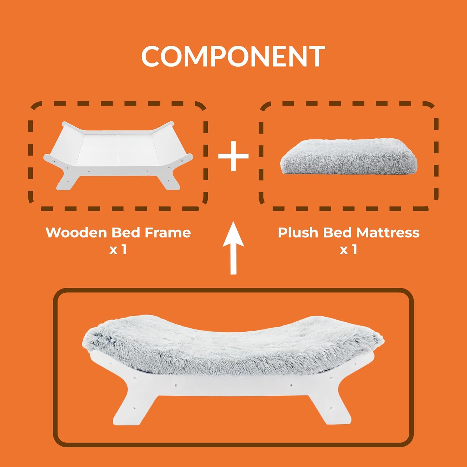 Muihood Wood Elevated Dog Bed Frame and Egg Crate Foam Mattress, Luxurious Suitable for Pets Up to 95 lbs, White, XL