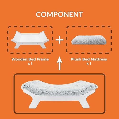 Miniatura 3 de Muihood Colchón de madera con marco de cama para perro, muebles elevados elevados, color blanco, adecuado para un peso de hasta 40 libras