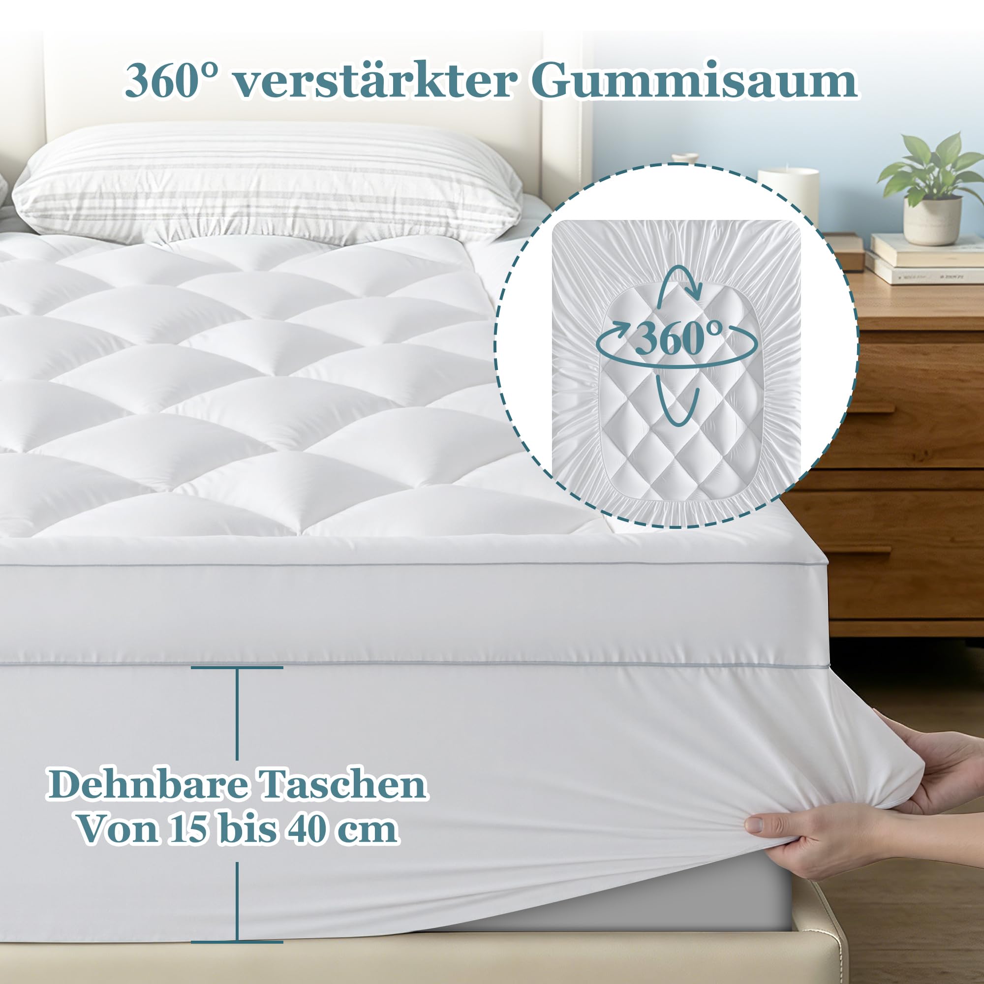 BedStory Matratzen Topper 140 x 200 cm Weiß, 1000gsm Ultraweich Matratzentopper mit tiefen Taschen, maschinenwaschbarer Matratzenschoner, geeignet für Matratzen mit Einer Dicke von bis zu 40 cm