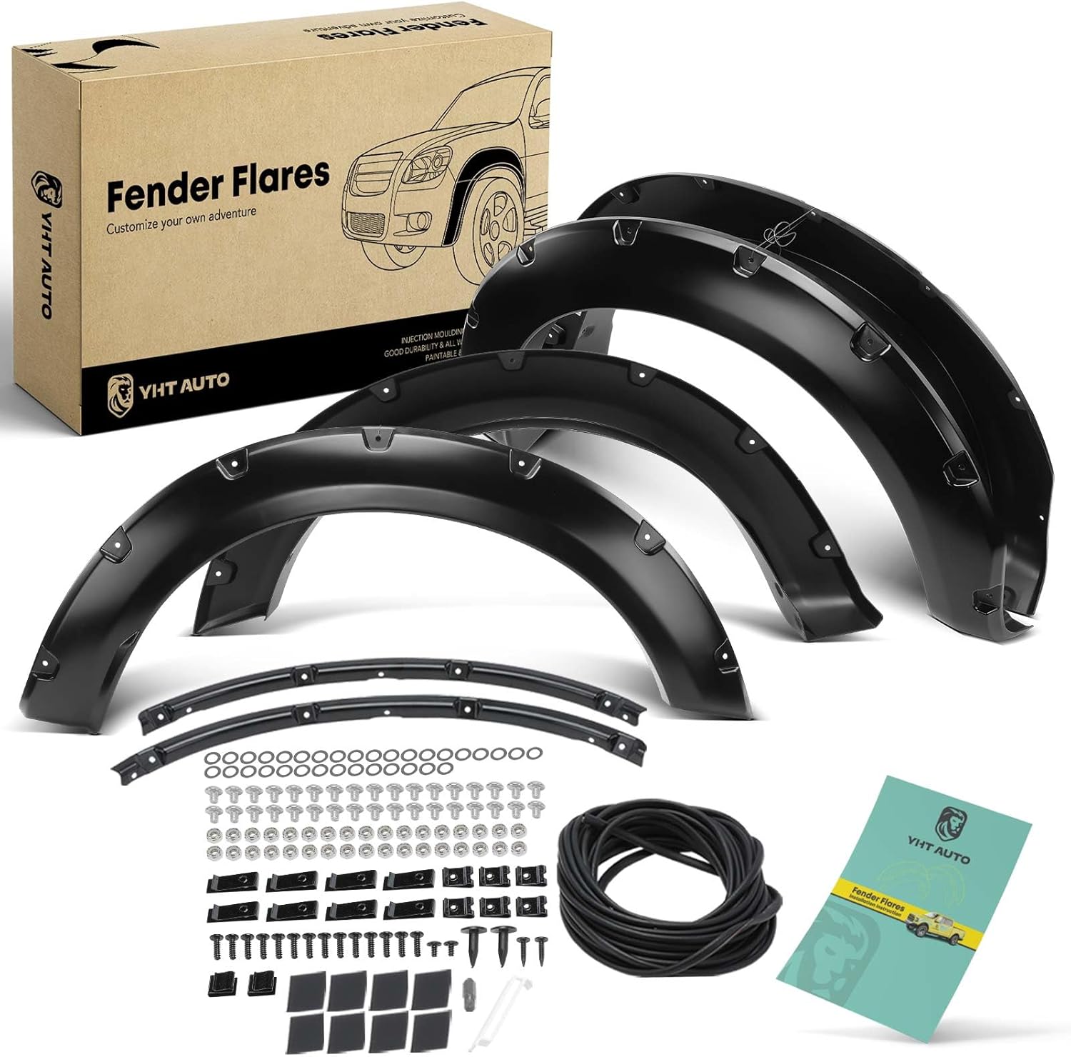 YHTAUTO Pocket Bolt-Riveted Fender Flares w/Hardware Kit Compatible with 2023-2026 Ford F250 F350 Super Duty, Smooth Black Wheel Flares, Front & Rear, Set of 4