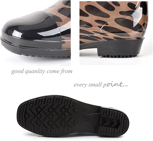 Miniatura 2 de Kontai Botas de lluvia de goma de media pantorrilla para mujer, diseño de leopardo, estampado floral, rojo, impermeable, para jardín, lluvia