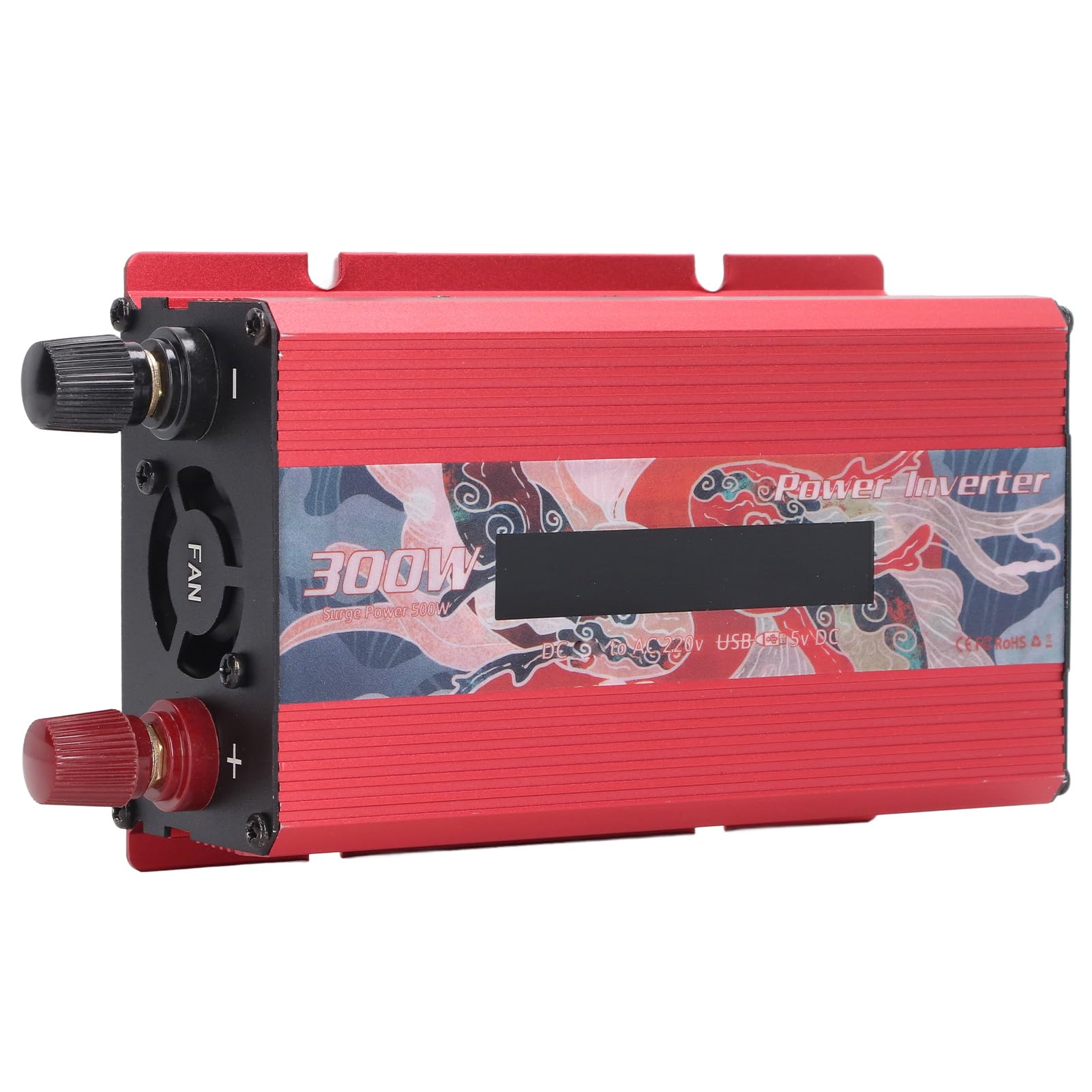 Aramox Przetwornica Napięcia Samochodowego, Przetwornica Mocy 300 W ze Stopu Aluminium z Wyświetlaczem LCD 220 V AC, USB 5 V 2 A i Wentylatorem Chłodzącym do Podróży Samochodem Kemping Awaryjne