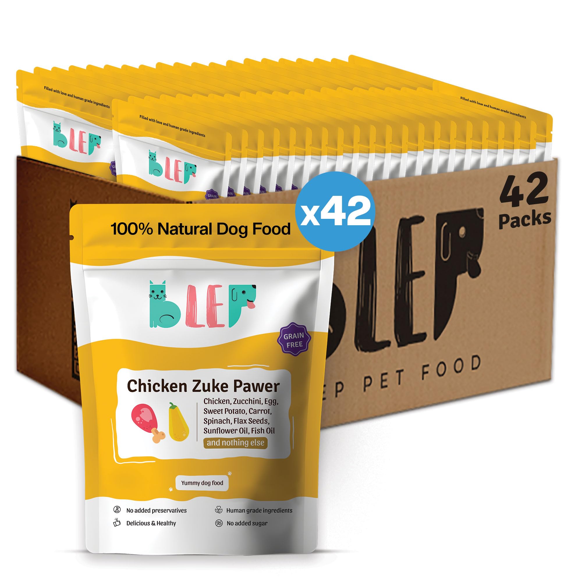 BLEP Healthy Dog Food for Adult & Puppies | Chicken Zucchini | Zero Preservatives | Complete Meal & Balanced Food | 8.4 kg | 42 Packs of 200g-image-13