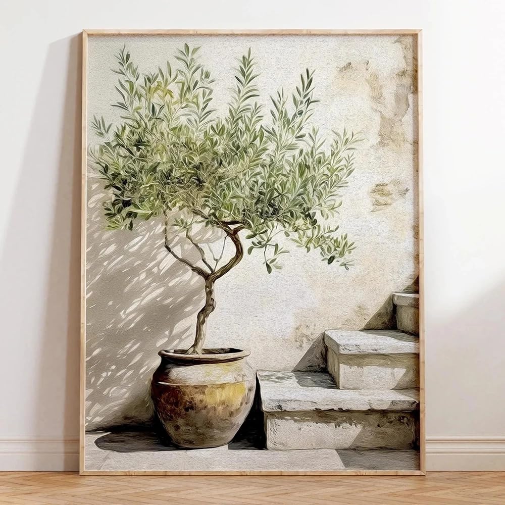 LTjiajuypd Canvas Prints Olive Tree Wall Art, Rustic Decor Poster Neutral Coastal Farm Artwork Home Room(70x110cm/Frameless)