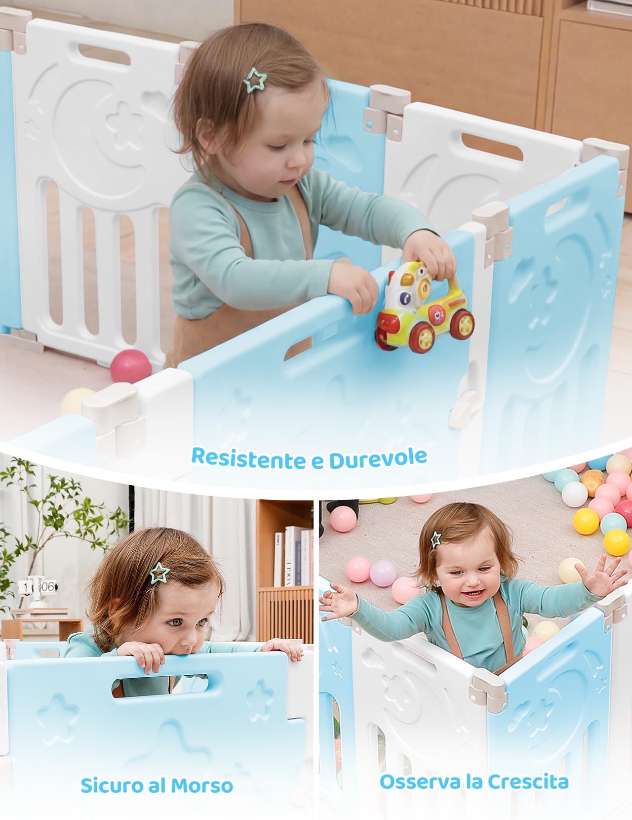 Dripex Box Bambini 150×150 cm, Recinto per Bambini Pieghevole, Box Neonato in Forma Adattabile, Recinto Neonato in Plastica, Blu