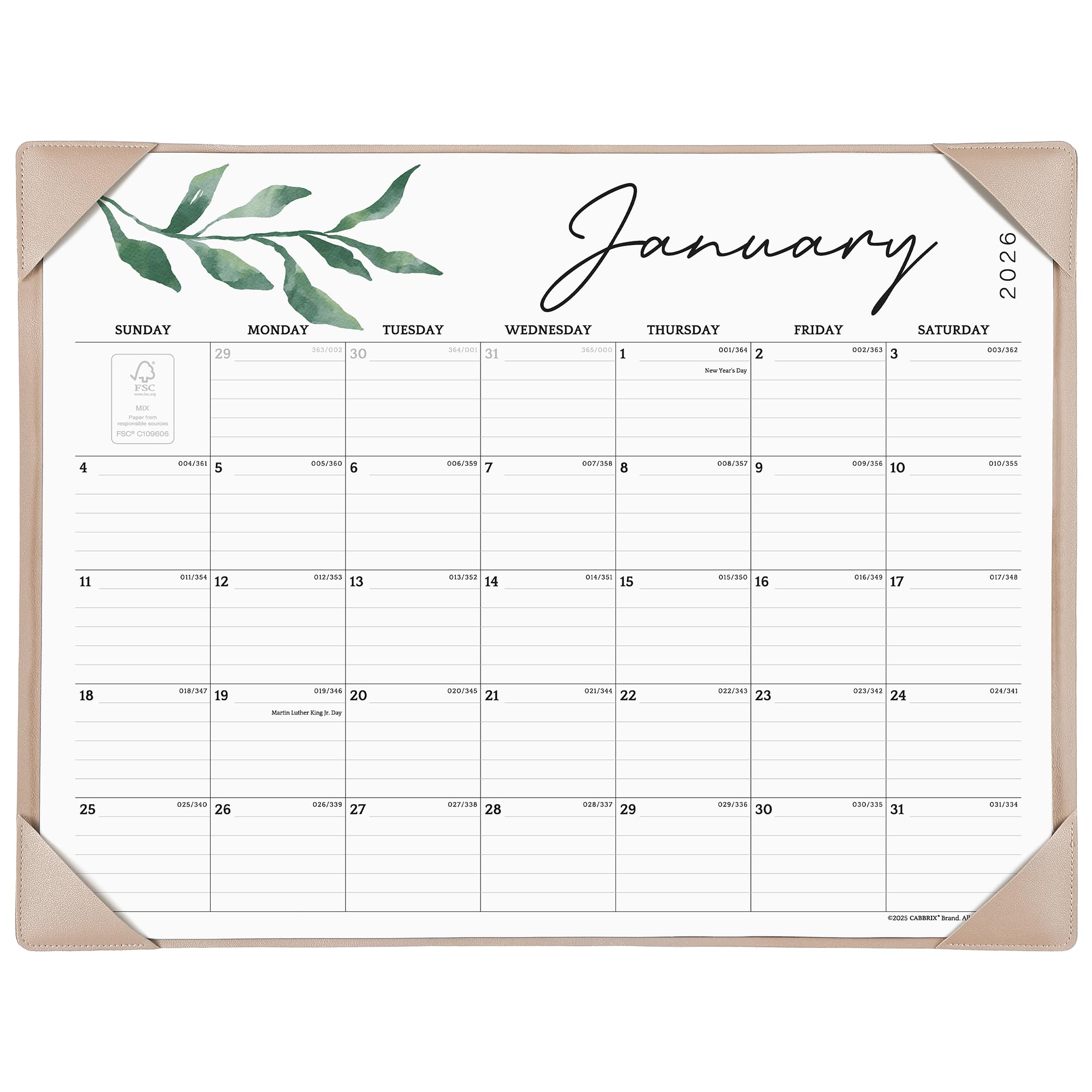 Cabbrix Schreibtischkalender 2026-2027 mit Schreibtischmatte, 18 Monate großer Kalender Januar 2026 - Juni 2027, 53,3 x 16-1/5,1 cm, großer Schreibtisch-Schreibkalender für Zuhause, Schule und Büro