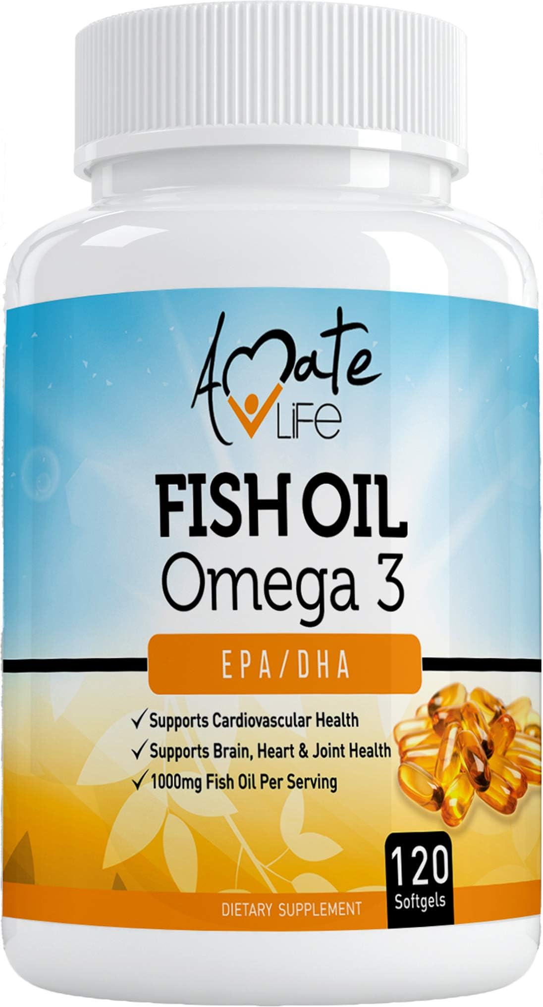 Amate Life Omega 3 Fish Oil Supplement EPA DHA 1000mg Support Brain Functions, Cardiovascular, Heart & Joints Health Dietary Supplement for Men & Women - 120 Softgels Capsules (4 Months Supply)