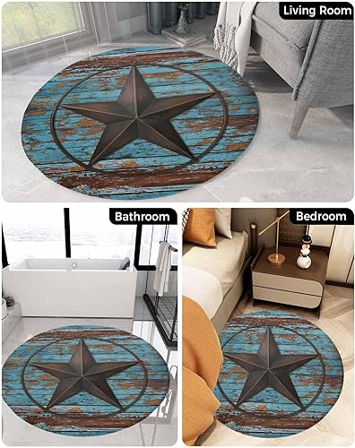 Miniatura 5 de Alfombra redonda esponjosa de 4 pies, alfombra circular de felpa de madera rústica con diseño de estrella de TES occidental, alfombra circular de