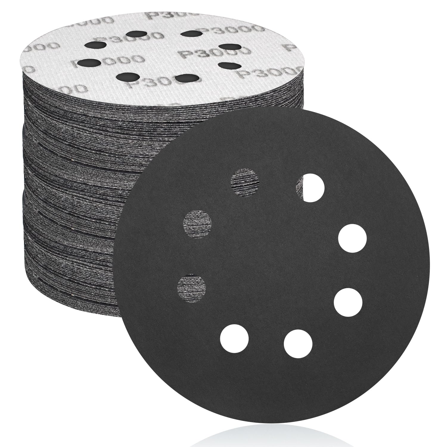 FEIHU 125mm-8 Holes Sanding Discs 50Pcs Orbital Sander Discs Hook and Loop Sanding Pads for Random Orbital Sander, 3000 Grits Sanding Discs