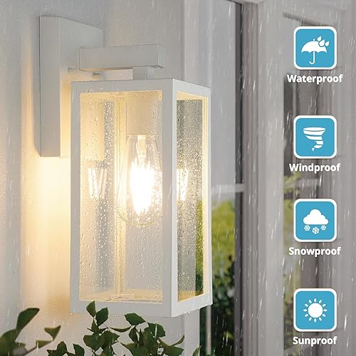 Vista 2 de MAXvolador Farol de pared para exteriores, aplique de pared impermeable exterior, lámpara de montaje blanca antioxidante, luces de cristal
