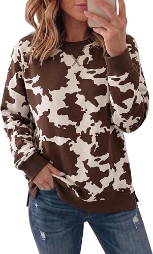 Polka Dot Sweatshirts for Women Casual Pullover Split Hem Lo