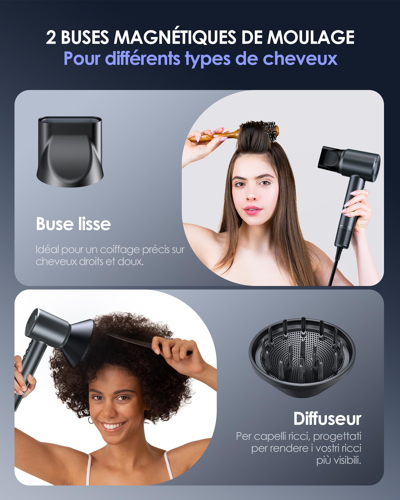 Bopcal Seche Cheveux Professionnel avec Diffuseur - 160000rpm Séchage Rapide pour les Boucles, Sèche Cheveux Ionique avec 500 Millions pour Salon et Voyage, Cadeau