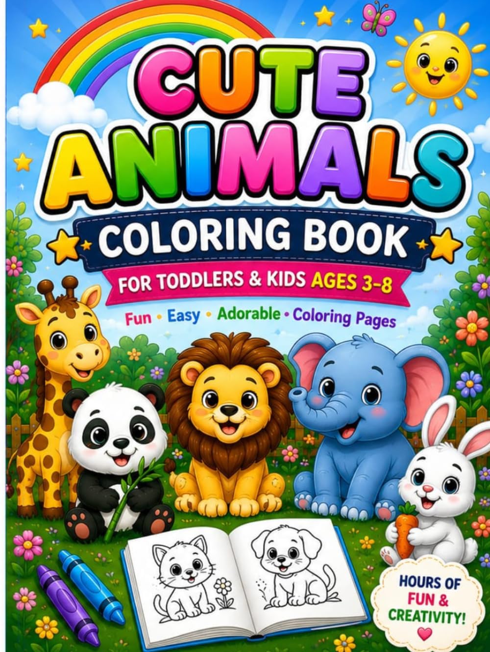 Cute Animals Coloring book for Kids: Fun & Simple Animal Coloring Book for Toddlers, Preschool & Kids Ages 3-8