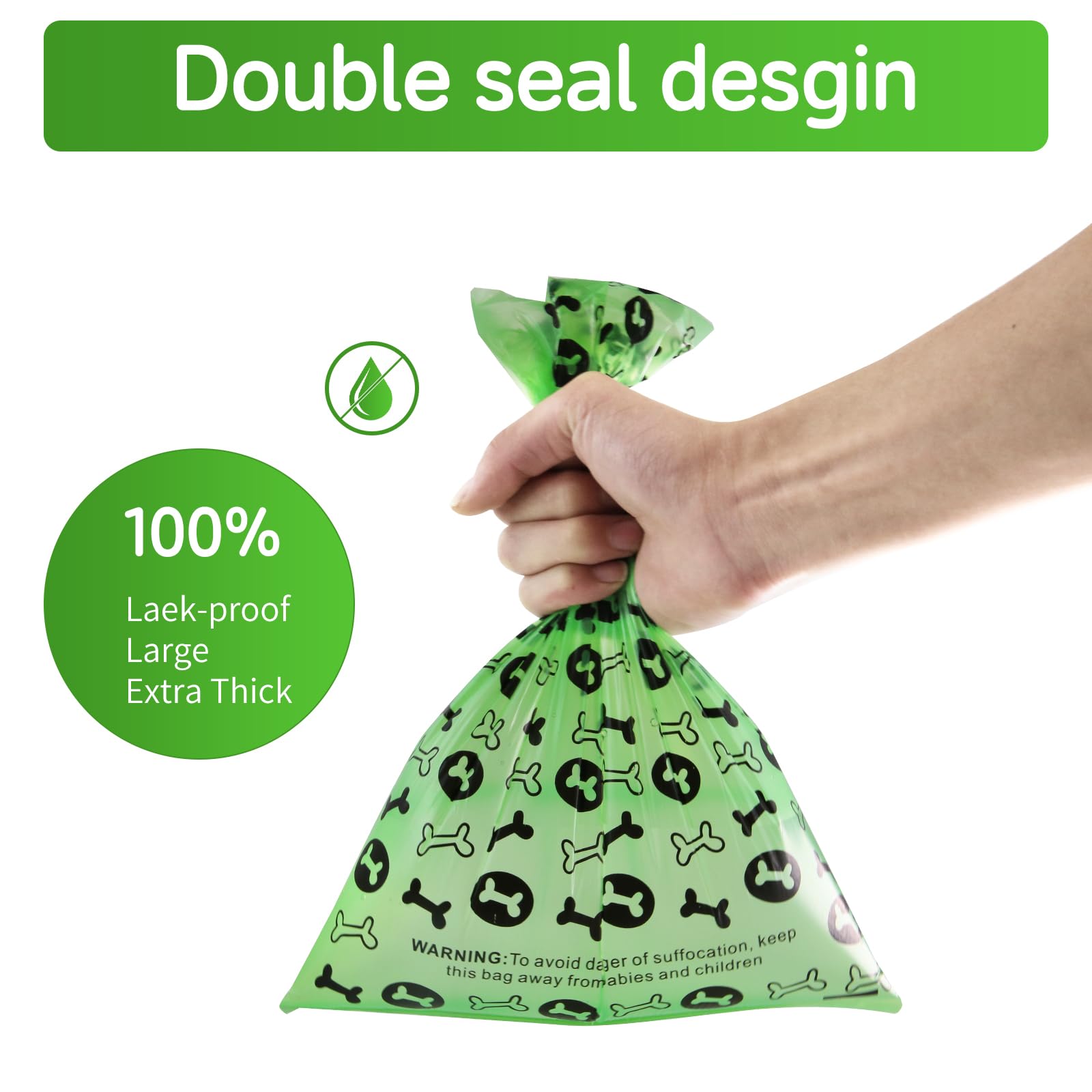 OIRLVCE Dog Poo Bags 540 Counts 36 Rolls Dog Poop Bags Rolls with Dispenser, Extra Thick Strong Leak Proof Dog Waste Bags, Green - Image 4
