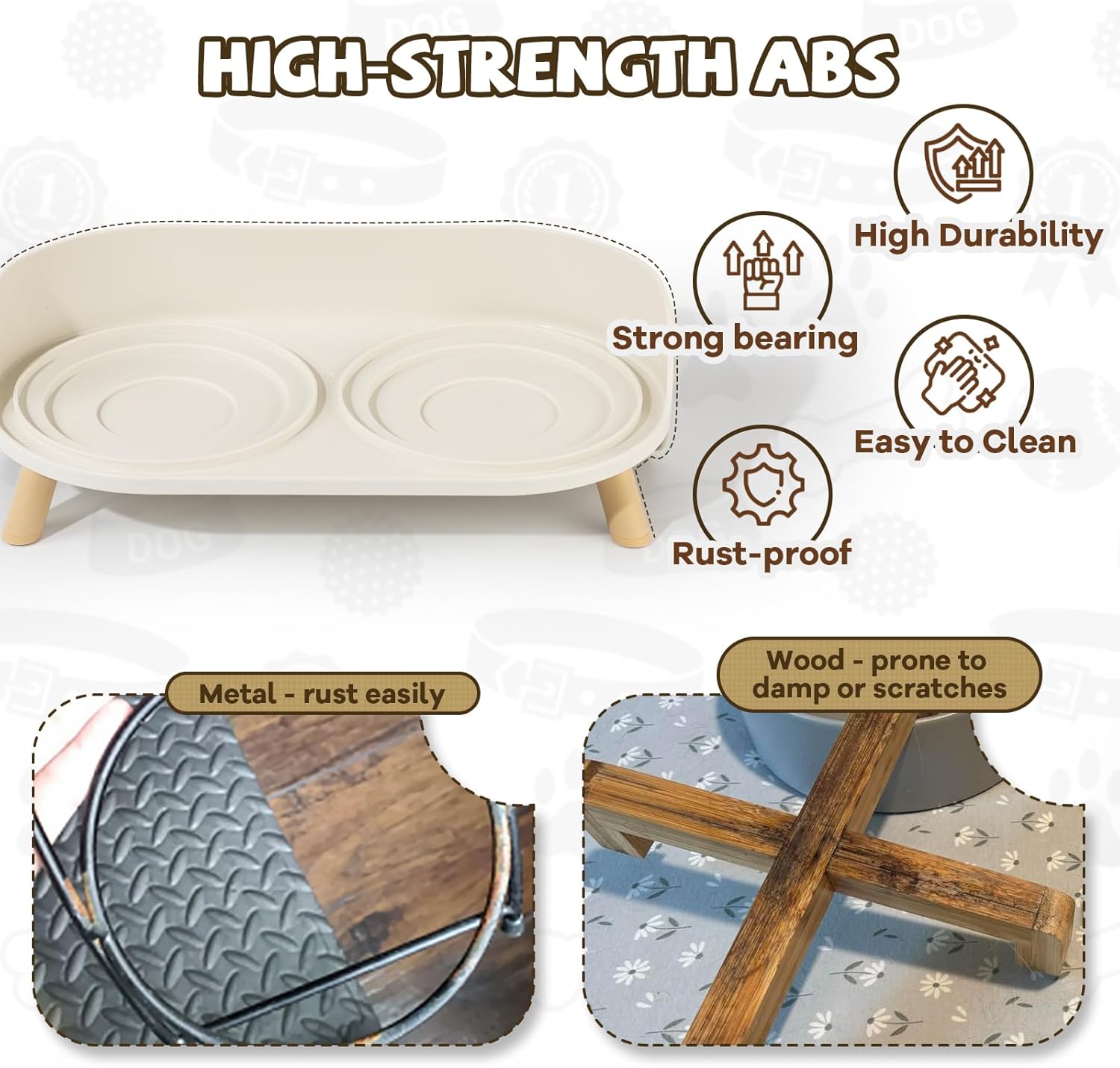 Raised Dog Feeder Bowl Stand - Elevated Dining Table for Small and Medium Dogs and Cats - Fits Food and Water Dish up to 6" Diameter - Milky White (Bowls Not Included) - Image 4