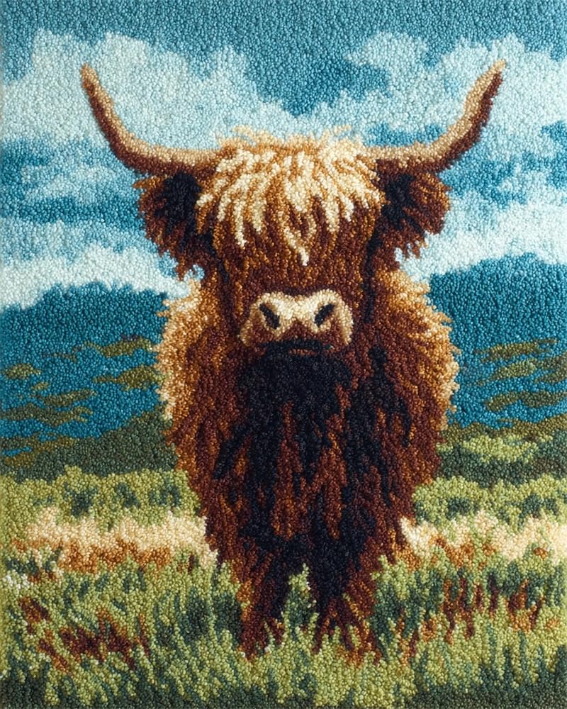 FWRTYCB Latch Hook Kits Rugs,Scottish Highland Cow