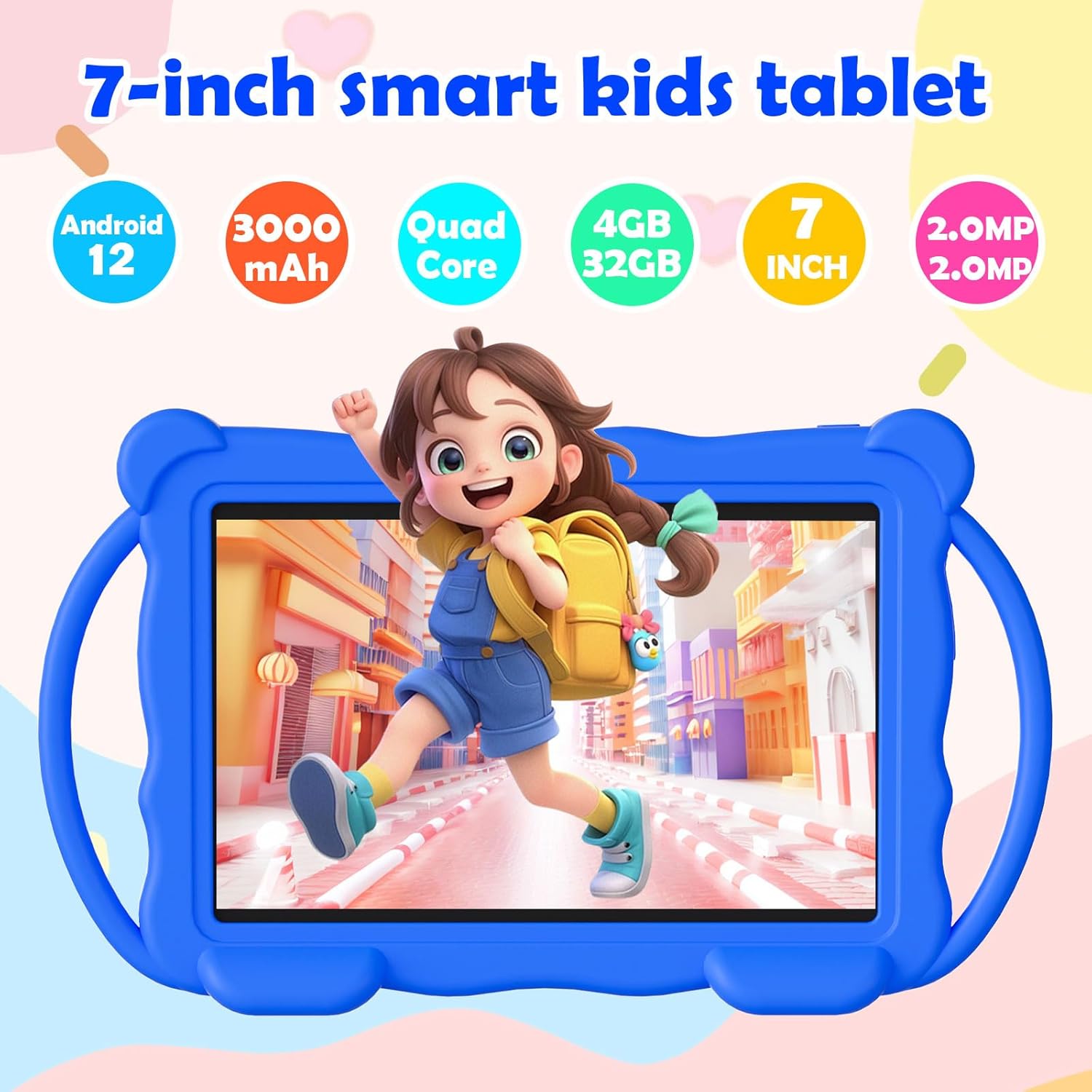 Kids Tablet 7 inch for Children,32GB ROM Toddler Learning Tablet with Protective Case,Pre-Installed Educational Apps, Parental Control,Gift for Boys and Girls (Blue)