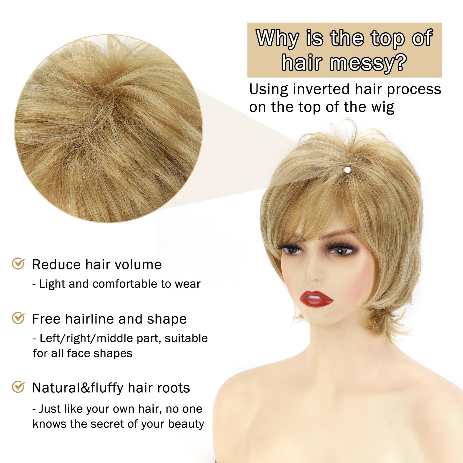 Short Cut Feather Style Full Cap Wig Blonde Hair Amazon.com : TISHINING Short Blonde Pixie Cut Wigs for White  main image 2