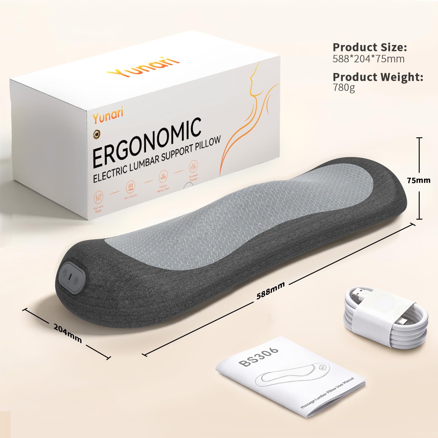 Yunari 3 in 1 Electric Lumbar Massager Support Pillow with Heat, 2026 Latest Patented Adjustable Height Back Massager Pillow for Sleep and Office Chair, Back Support Pillow for Lower Back Pain Relief — view 8