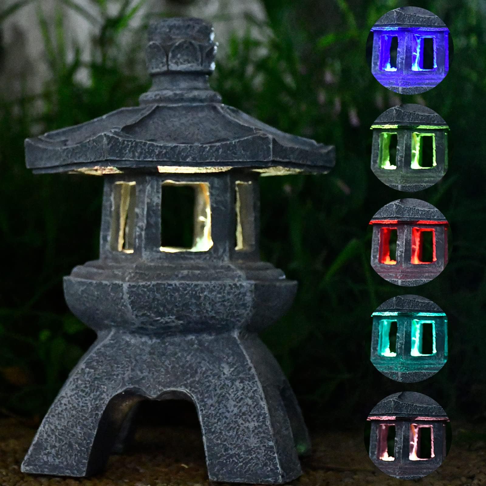 Japanese Garden Solar Pagoda Lantern Statue, Indoor/Outdoor Solar Lights Lamp Ornament For Garden
