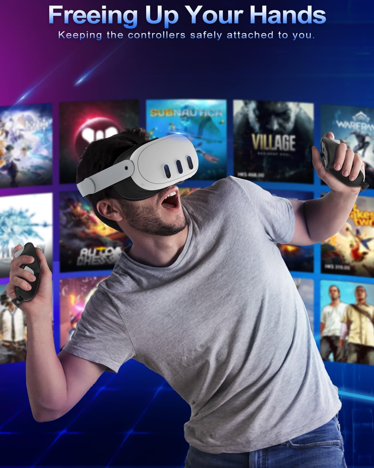 Controller Grip for Meta Quest 3S Oculus Quest 3 VR Accessories Grips Cover for VR Touch Controllers Straps Silicone Covers Protector with Non-Slip Thumbstick Covers 1Pair Black - Image 2