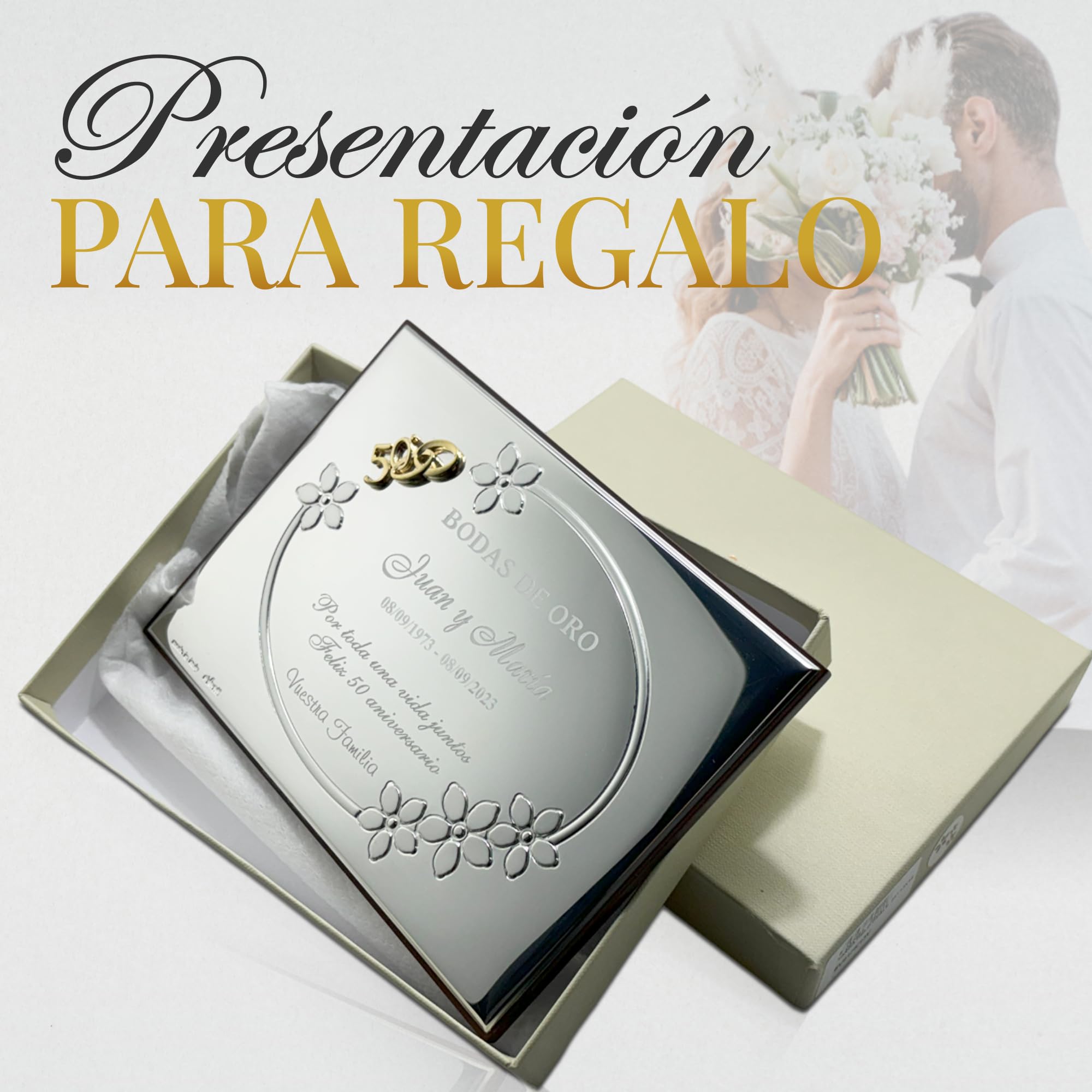Placa Conmemorativa 50 Aniversario Bodas de Oro. Personalizado. Placa Homenaje 50 Aniversario. Placa grabada. 13x18cm