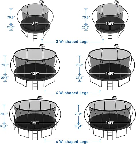 Miniatura 9 de YORIN Trampolín para exteriores, capacidad de peso de 1500 libras, 16, 15, 14, 12, 10, 8 pies, trampolín para niños y adultos, trampolín recreativo