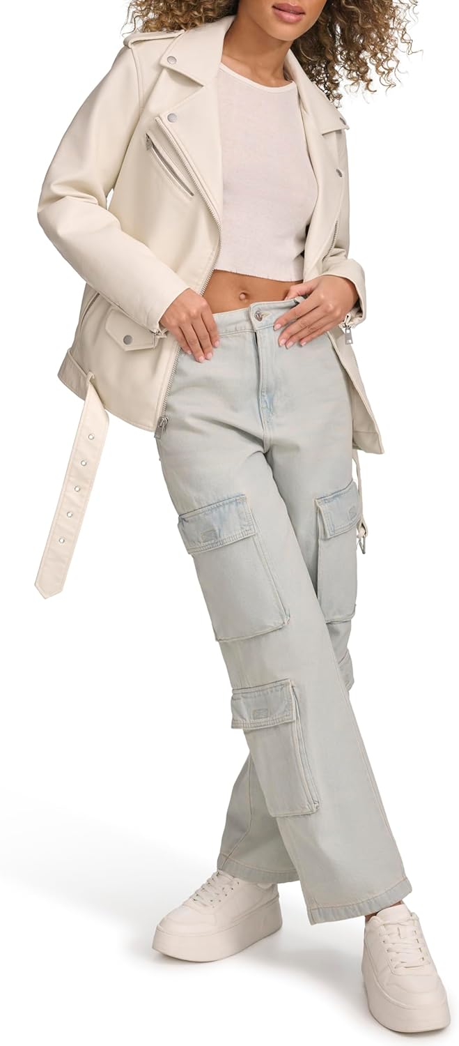 Levi's Women's Oversized Faux Leather Belted Motorcycle Jacket (Standard & Plus Sizes)
