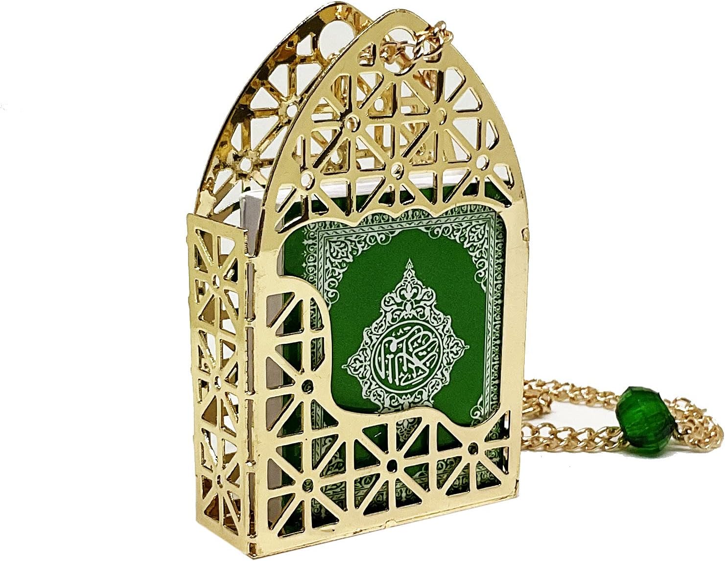 Islam Car Rear Mirror Mini Hangers - Islamic Ornament Al-Quran Ramadan Eid Muslim Car Décor Hanging Charm Decor Interior Accessories (Gold - Green)