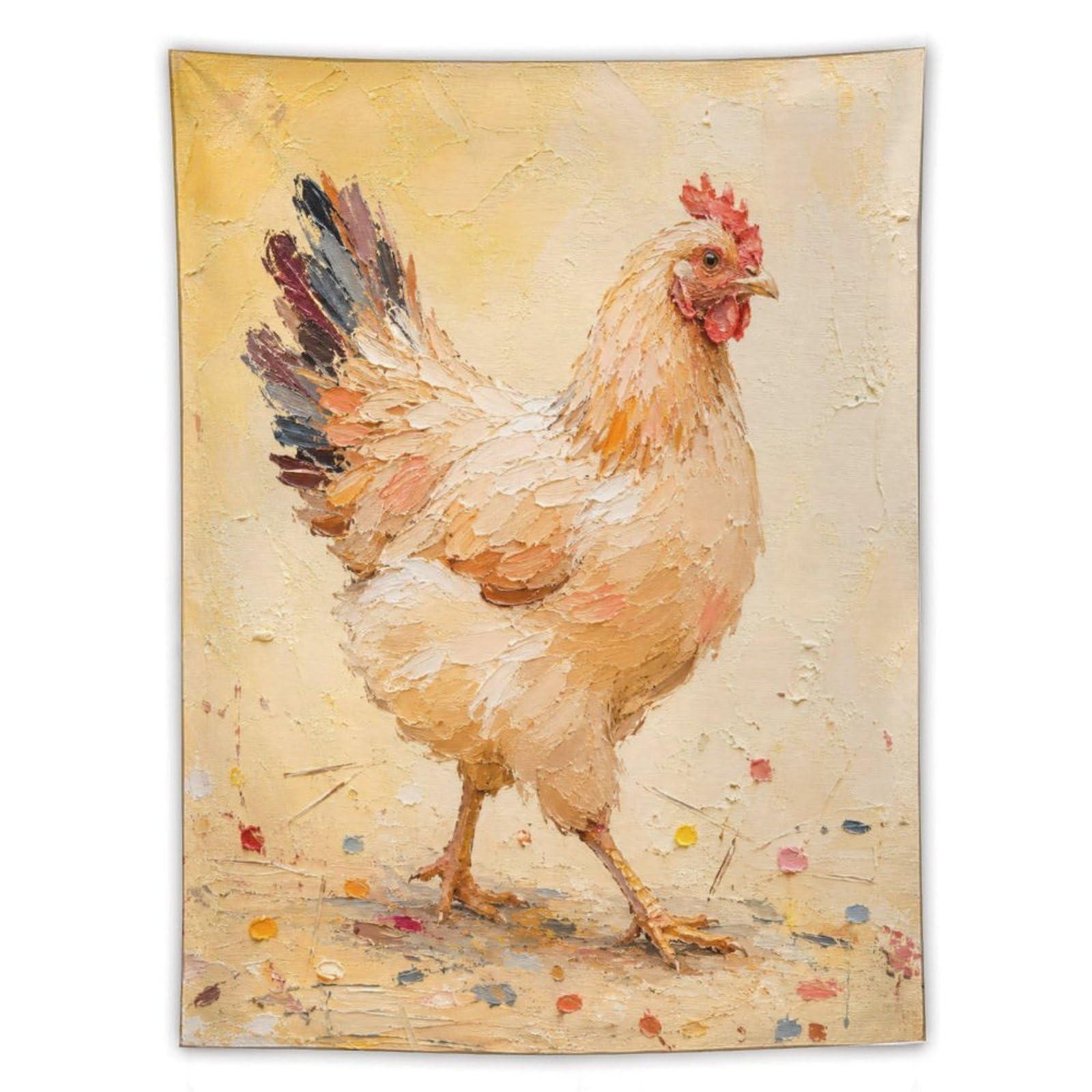 H3B8U2Y5 White Chicken Warm Pastel Wall Tapestry, Rustic Feathers