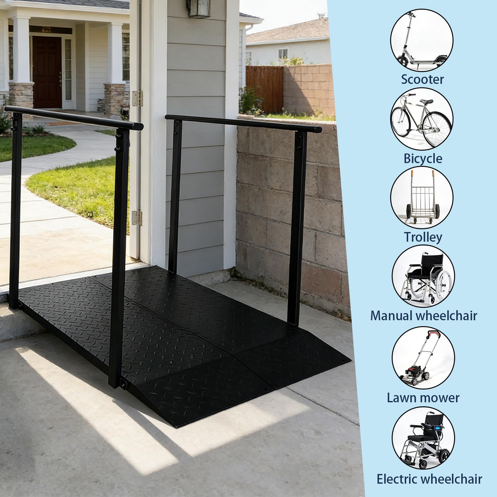 Rampa per Sedia a Rotelle con Corrimano 150 cm – Pedana Antiscivolo per Disabili e Anziani, Portata 450 kg, Ideale per Gradini, Soglie e Marciapiedi, Heavy Duty – Nero (150CM)