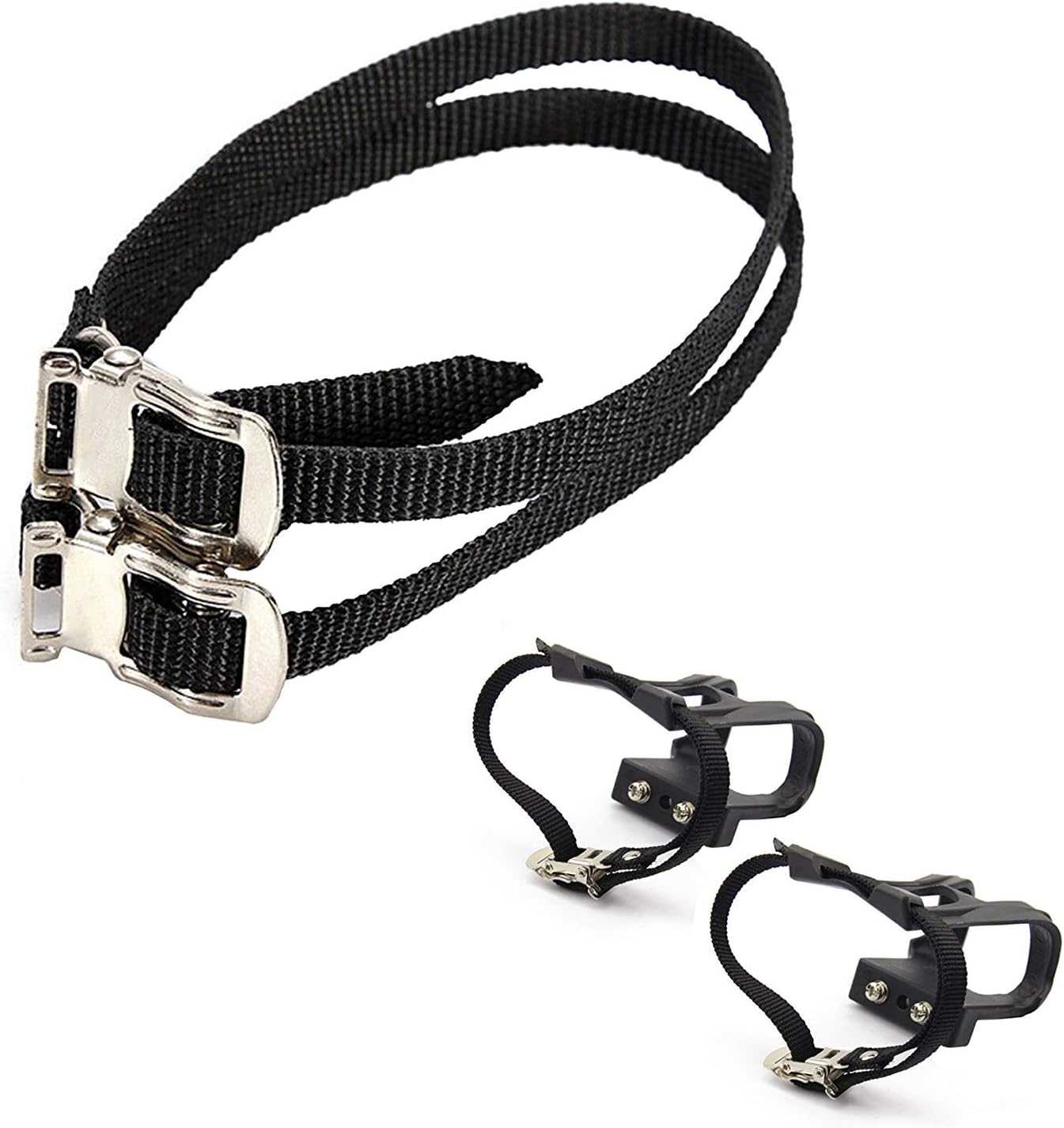 1 Pair Toe Clips with Strap Belts Cycling MTB Road Mountain for Bicycle Peda (Black)