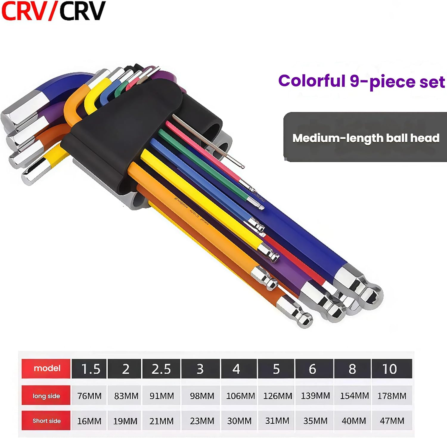 9 Pcs Color-coded Hex Key Set with Ball-ends,Long-arm L-shaped Hex Keys for Bicycle,Household,and Automotive Repairs