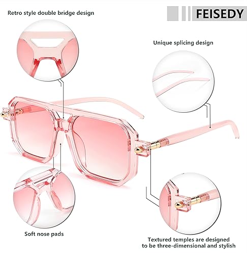 Miniatura 137 de Feisedy - B2622 - Lentes de sol estilo aviador, cuadrados, clásicos de los años 70, unisex, con montura clásica retro y elegante, UV400 Marco