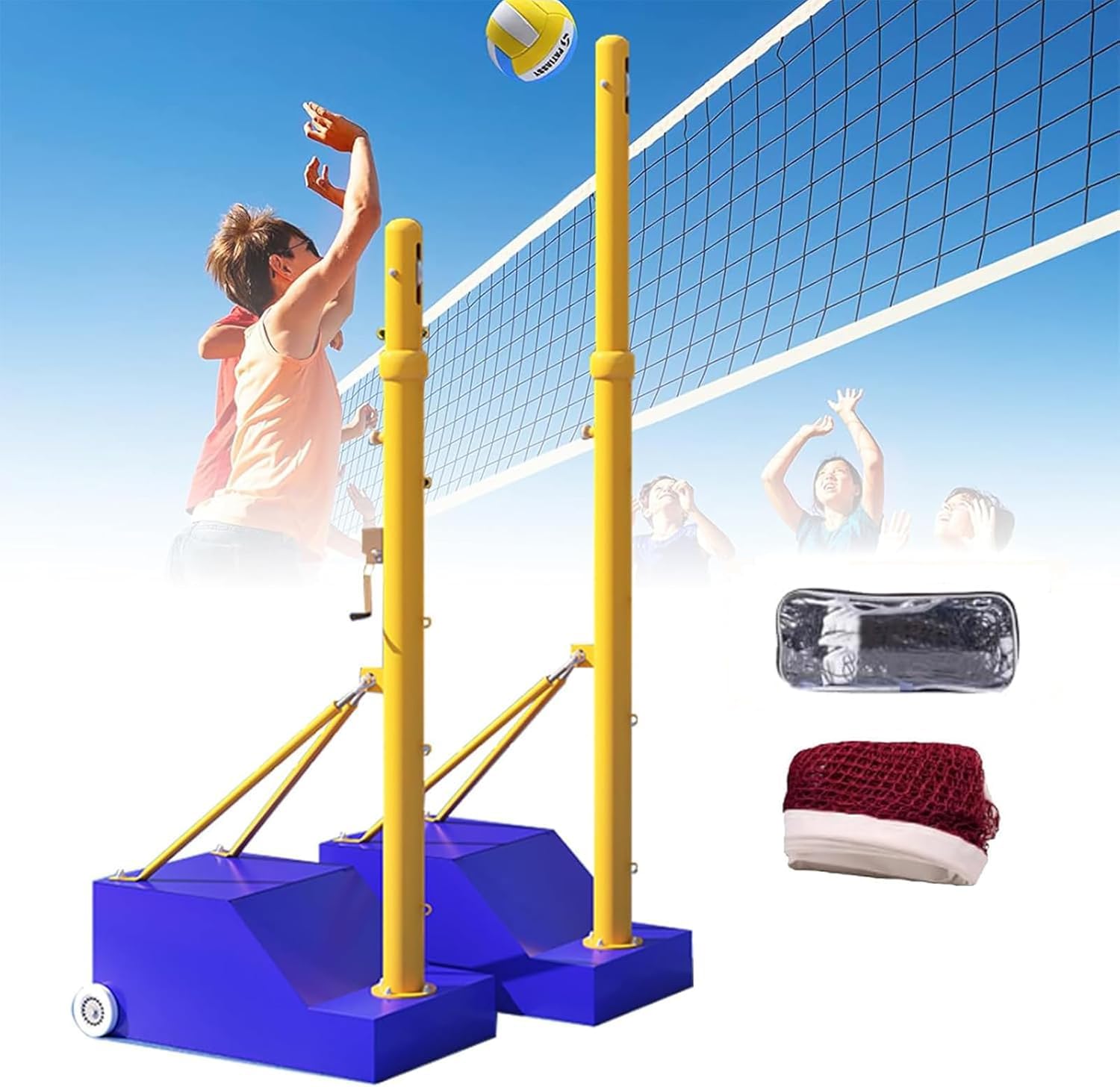 Ensemble de bâtons de volleyball robustes avec réglage facile de la hauteur, idéal pour les sports dans le jardin et les activités de pelouse