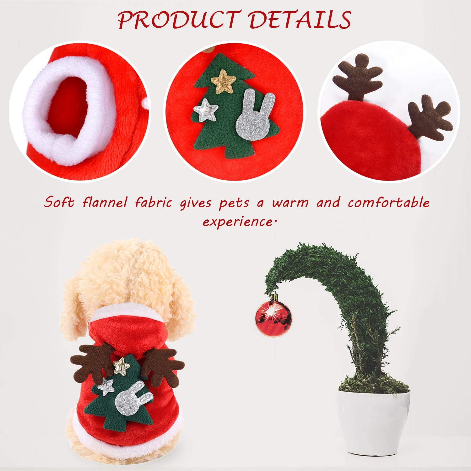 QETRABONE Small Dog Cat Elk Costume Christmas Pet Clothes Outfits Red Christmas Elk Scarf Cosplay Dressing up Xmas Clothing (S)