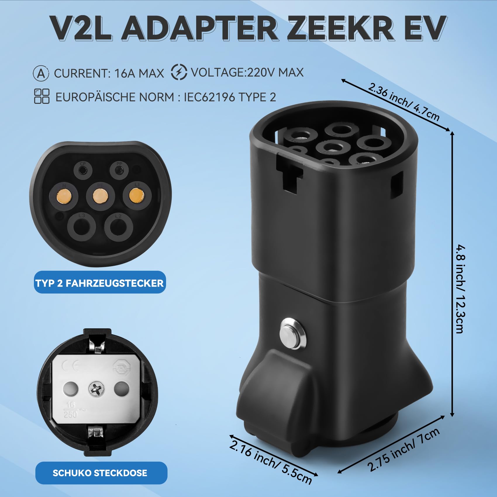 V2L Adapter für MG EVs - 3.5KW 16A Schuko Adapter für Camping und V2L Adapter für MG EVs - 3.5KW 16A Schuko Adapter für Camping und